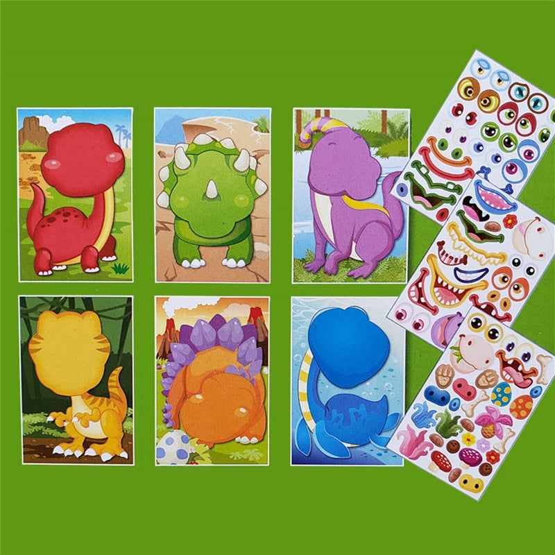9 teile/satz Aufkleber DIY Nette Aufkleber Kinder Puzzle Spiele Make-a-Face Prinzessin Tier Dinosaurier Montieren Spielzeug für Mädchen Training