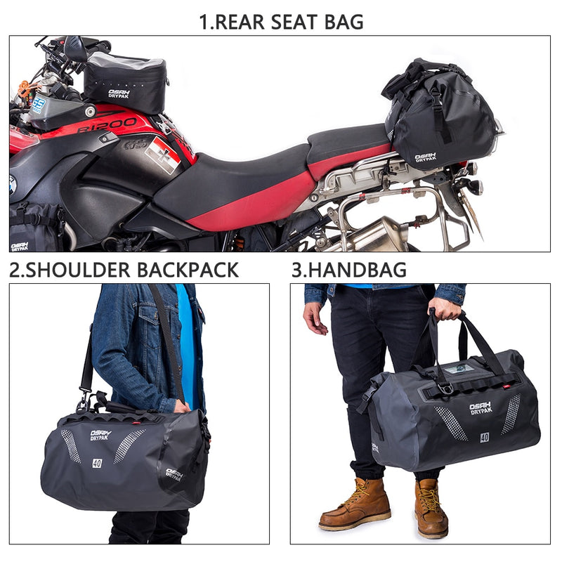 Bolsa trasera impermeable para motocicleta, bolsa seca de viaje, OSAH DRYPAK Moto 40/60 litros, mochila para equipaje de motocicleta, bolsa para asiento de motocicleta