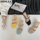 2022 Neue Sommer Hausschuhe Low Heels Slides Weibliche Peep Toe Quadratische Ferse Pantoffel Marke Sandalen Frauen Pantoffel Große Größe 41 Flip Flops