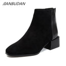 JIANBUDAN Herbst Winter Wildleder Casual Chelsea Stiefel Damenmode Neue Stiefeletten Winter Plüsch warme Damen Stiefel Größe 34-40