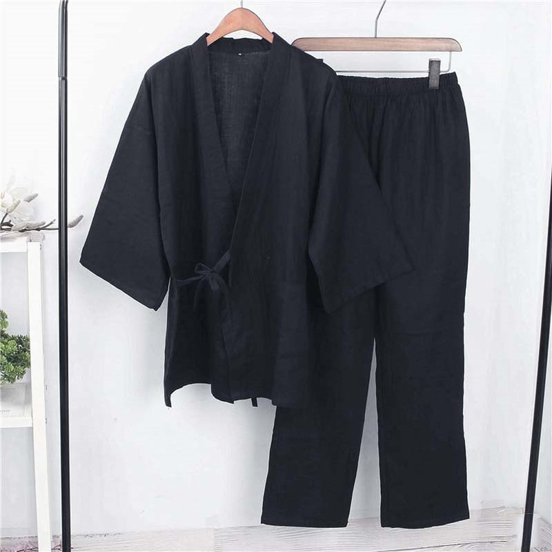 Cotton Japanese Kimono Sleepwear for Samurai Men Haori Tops+pants Clothing Set Traditional Yukata Pajamas Nightgown Jinbei