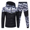 Männer Kausal Camouflage Patchwork Sets Camo Reißverschluss Jacke + Hose 2PC Trainingsanzug Sportwear Hoodies Sweatshirt Hosenanzug Plus Größe