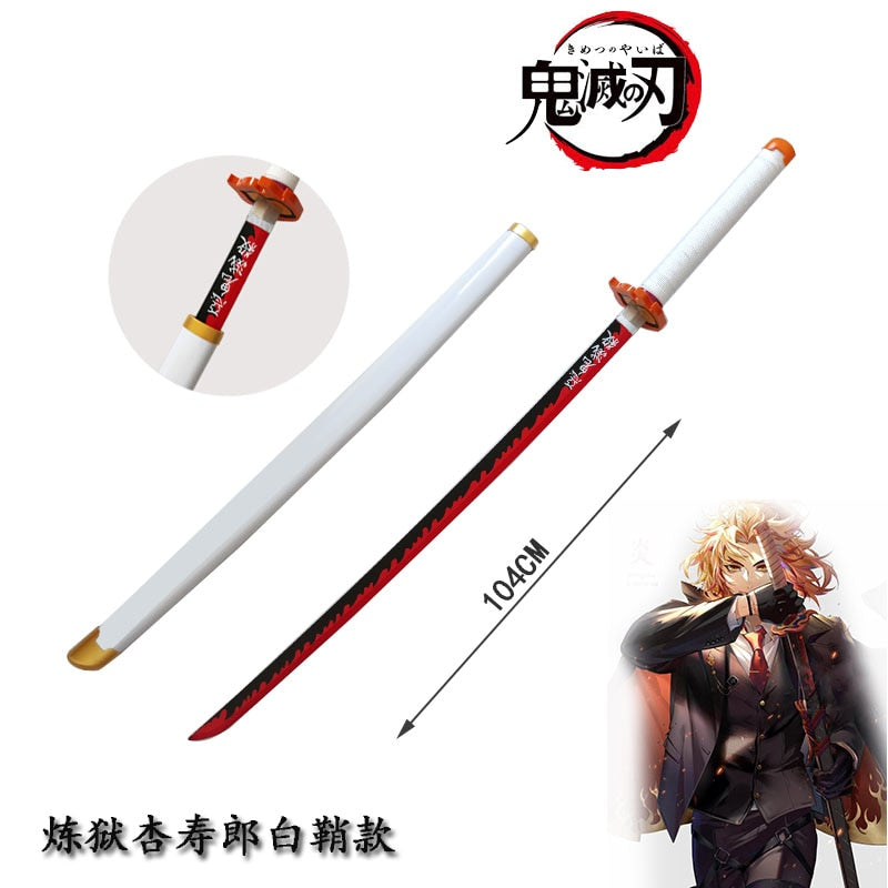 104CM Demon Slayer 1:1 Sunwheel Knife Tanjirou Katana Bamboo Anime Weapon Model Ninja Kids Toys Cosplay Prop Boy Gift Collection