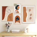 Woman Face One Line Abstract Painting Burnt Orange Terracotta Wall Art Canvas Print Mid Century Boho Picture Living Room Decor
