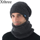 Xthree Men's Beanies Winter Skullies Knitted Hat Scarf  With Lining Wool Male Gorras Bonnet Winter Hats For Men Beanies Hats