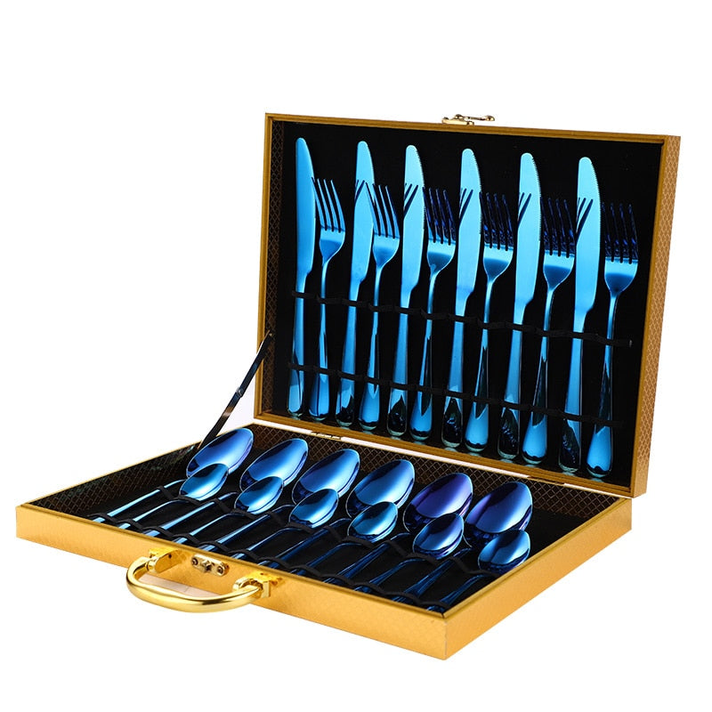 Tableware 24 Pcs Rainbow Cutlery Stainless Steel RainbowCutlery Set Tableware Set Fork Spoon Knife Set Gift Dinnerware Set Box