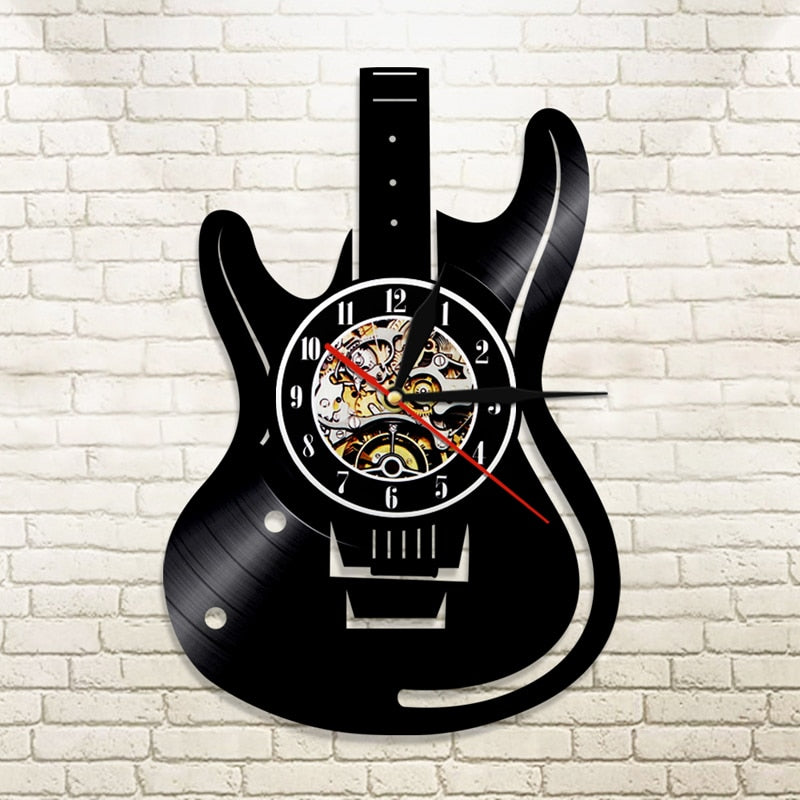 Vinyl Schallplatte LED Wanduhr Modernes Design Musikthema Gitarrenuhr Wanduhr Wohnkultur Musikinstrumente Geschenk für Musikliebe