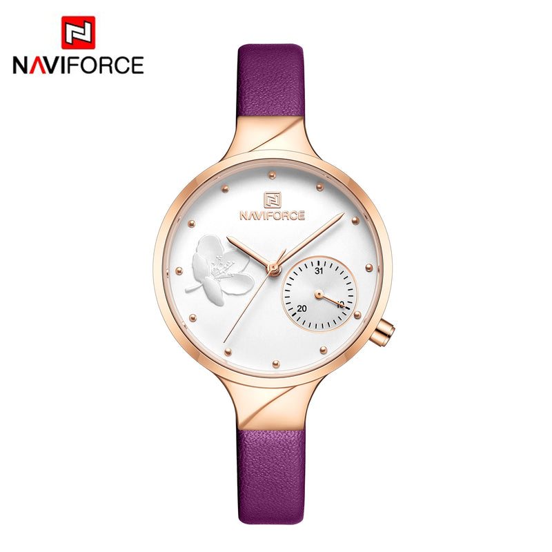 NAVIFORCE Women Fashion Blue Quartz Watch Lady Leather Watchband High Quality Casual Waterproof Wristwatch Gift for Wife 2019