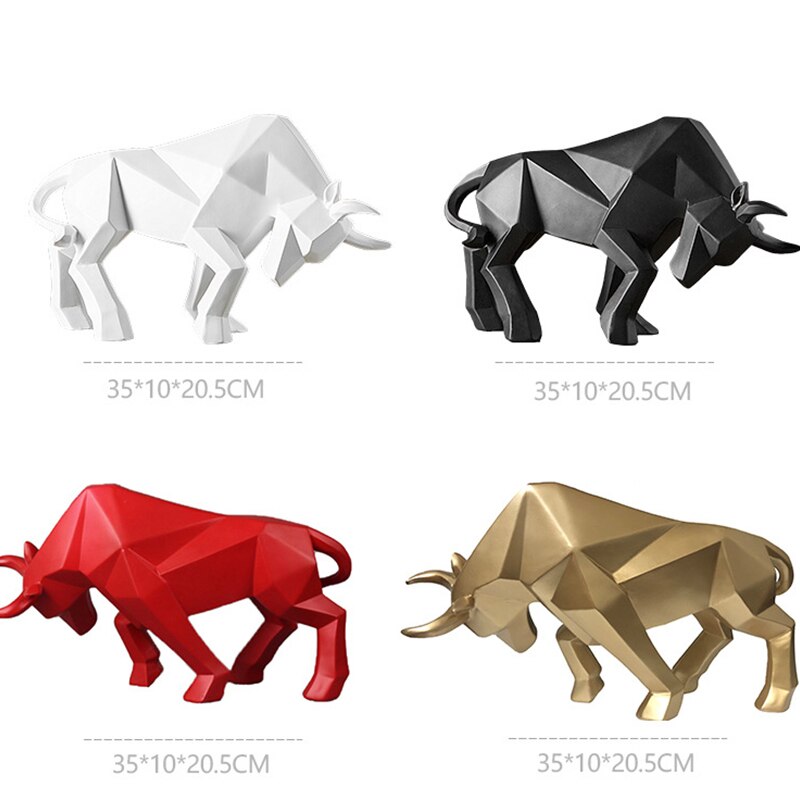 Vilead Abstract Bull Statue Geometric Cattle Sculpture Ornament Animal Figurines Morden Home Living Room Office Desktop Decor