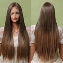 EASIHAIR Lange, seidige, glatte, braune, blonde T-Teil-Spitzenperücken mit Babyhaar, hochdichte, hitzebeständige, synthetische Perücken für Frauen