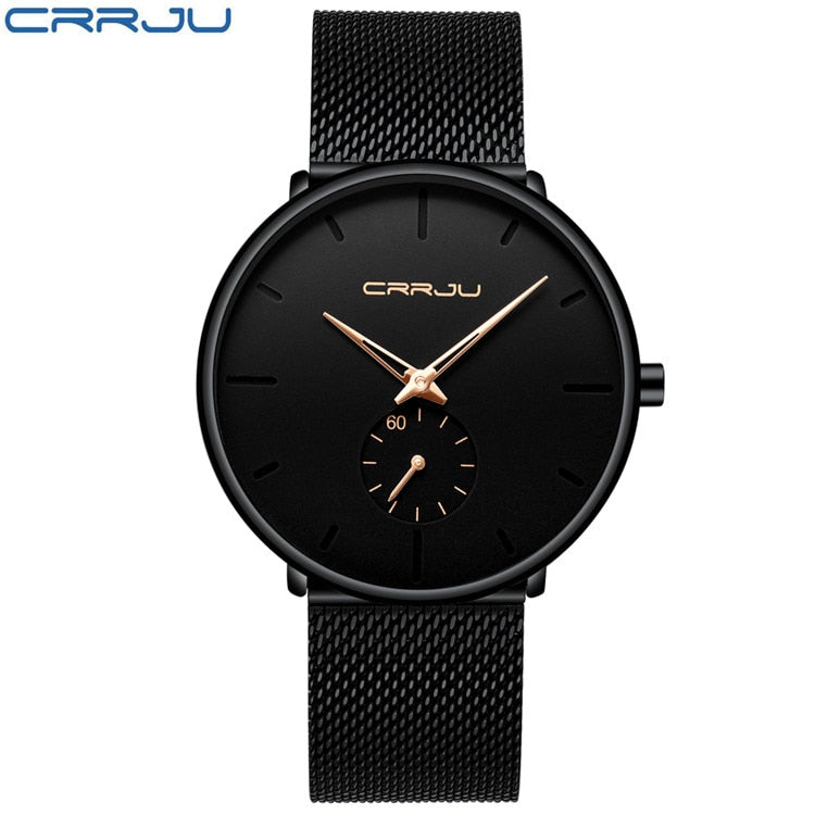 CRRJU Mens Watches Ultra-Thin Minimalist Waterproof - Fashion Wrist Watch for Men Unisex Dress with Stainless Steel Mesh Band