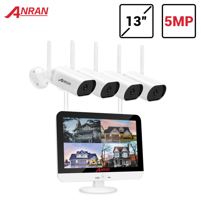 ANRAN 5MP H.265 + Ultra HD Video Security System Cámaras IP inalámbricas impermeables para exteriores Plug &amp; Play NVR Kit Night Vision Free APP