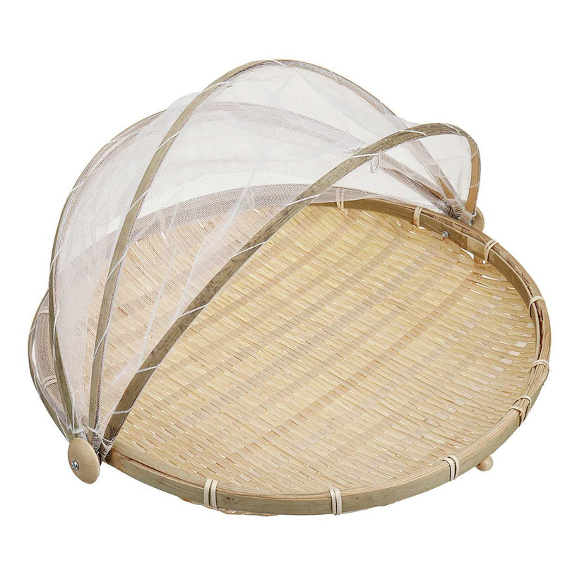 Hand-Woven Food Serving Tent Basket Tray Fruit Vegetable Bread Storage Basket Simple Rattan Outdoor Picnic Mesh Net Cover