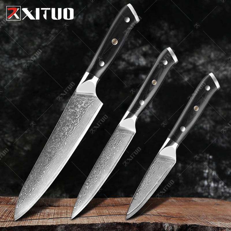 XITUO Damaskus Kochmesser 1-8 STÜCKE Professionelle Japan Sankotu Cleaver Bone Messer Utility Kiritsuke Schälmesser Küchenmesser Kochen