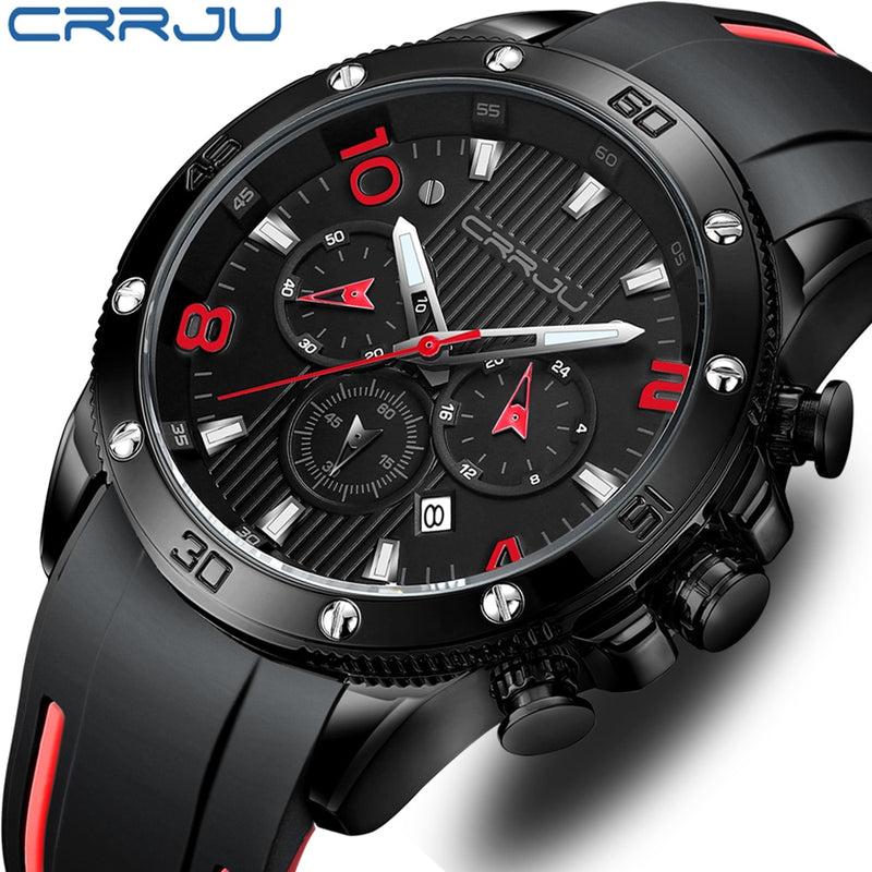 Reloj CRRJU para hombre, cronógrafo, deportes al aire libre, relojes impermeables, pantalla luminosa, reloj de goma de cuarzo, reloj Masculino