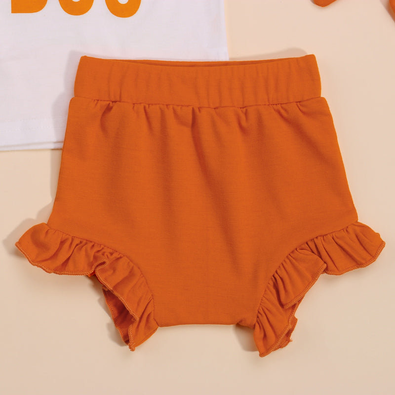 2021-06-04 Lioraitiin 0-3 Jahre Kleinkind Baby Mädchen 3 Stücke Halloween Outfits Kurzarm Brief Drucken Tops Rüschen Shorts Stirnband