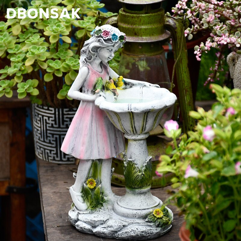 Resin Angel Figure Sculpture Flower Fairy Solar Decor Wreath Girl Statue Outdoor Villa Courtyard Gardening Landscape Ornaments