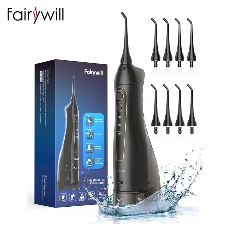 2022 Fairywill Water Flossers 300ML Oral Irrigator Rechargeable Large Capacity Portable Dental Water Tank Waterproof Teeth Clean