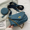 Kleine PU-Leder-Umhängetasche für Frauen 2022 neue Geldbörse und Handtaschen weibliche Reise-Crossbody-Beutel-Damenkette Sling-Beutel 2 PCS / SET