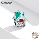 bamoer 925 Sterling Silver Happy Family Sweet House Metal Beads for Women Original 3mm Bracelet DIY Jewelry SCC1518