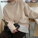BGTEEVER Mode Halb Rollkragen Frauen Pullover Pullover 2020 Herbst Winter Strickwaren Kreuz Split Lose Weibliche Strickpullover