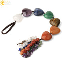 CSJA Herzform Naturstein Auto Hängende Chakra Chip Perle Heilung Kristall Handgefertigte Webart Glücksverzierung Fensterwanddekoration G541
