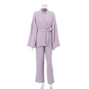 100% Baumwolle Damen Nachthemd Robe Pyjama Sets Flare Nachthemd Hosenanzüge Tropfenärmel Set Frau 2 Stück Bademantel für Frauen