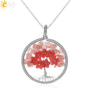 Collar con colgante de árbol de la vida CSJA, piedra Natural, envoltura de alambre de Color plateado, cuentas de Chip de cristal de cuarzo, joyería de Reiki de flor para mujer G306