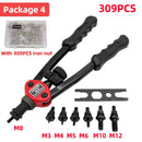 HIFESON Nietmutternpistole mit Handgewinde, 70/95/300 STÜCKE, Muttern einsetzen, manuelles Nietgerät, Nietwerkzeug für M3, M4, M5, M6, M8, M10, M12