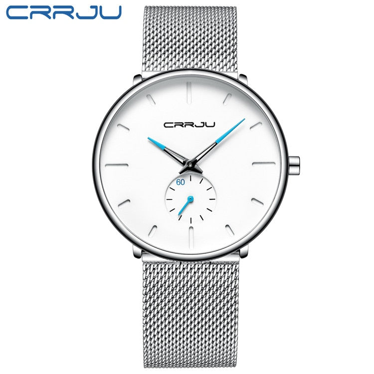 CRRJU Herrenuhren Ultradünn, minimalistisch, wasserdicht – modische Armbanduhr für Herren, Unisex, Kleid mit Edelstahl-Mesh-Band