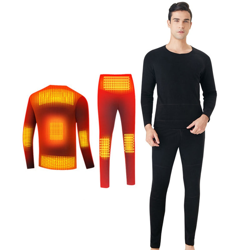 Winter Skiing Heating Underwear Set USB Battery Powered Heated Thermal Tops Pants Smart Phone Control Temperature Warm Suit