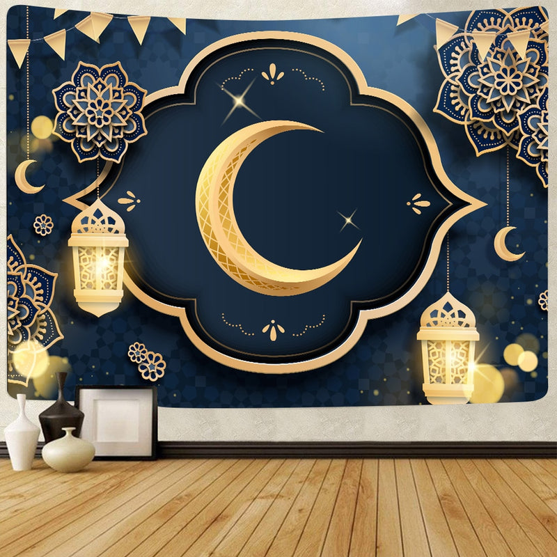 Simsant Ramadan Kareem Tapestry Moon Star Eid Mubarak Religion Festival Wall Hanging Tapestries for Living Room Bedroom Decor