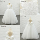 Gardenwed Ivory Lace Blumenmädchen Geburtstag Bankett Rückenfrei Schleife Schärpen Applikation Süßes Mädchen Kommunion Kleid robe fille enfant