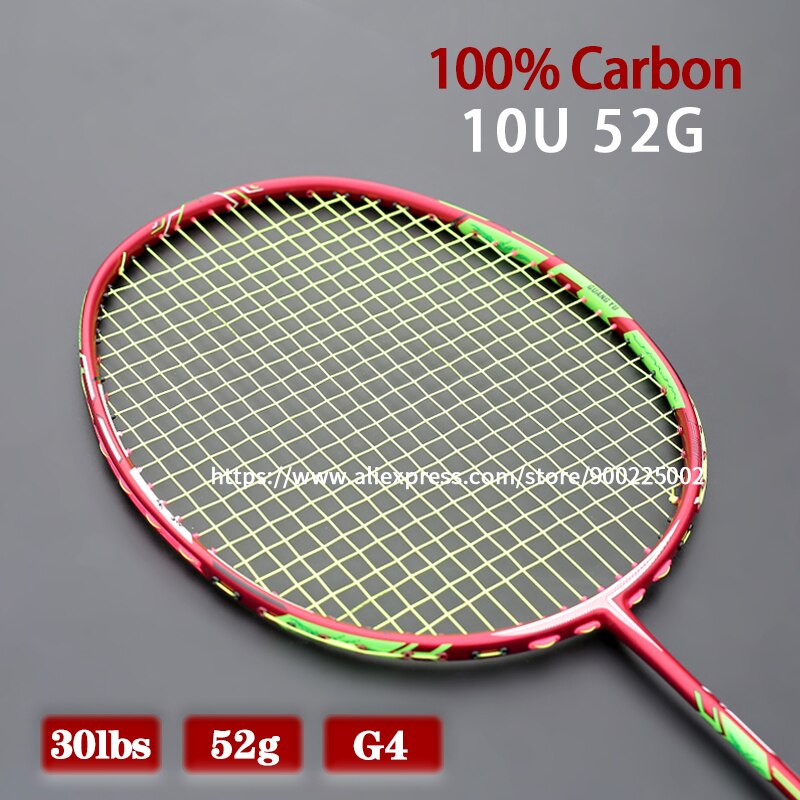 Raqueta de bádminton de fibra de carbono más ligera, 10U, 52g, tensión máxima, 30 libras, raquetas profesionales con bolsas, raqueta de cuerdas