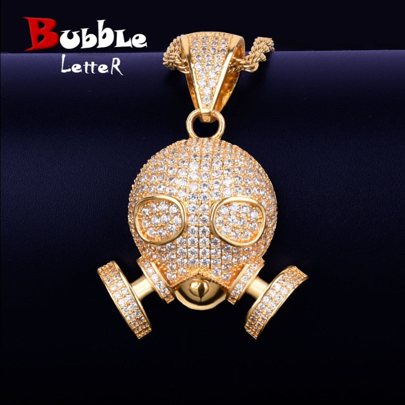 Skull Mask Pendant Necklace  Gold Color Plated Charm AAAA Cubic Zircon Men's Hip Hop Rock Jewelry