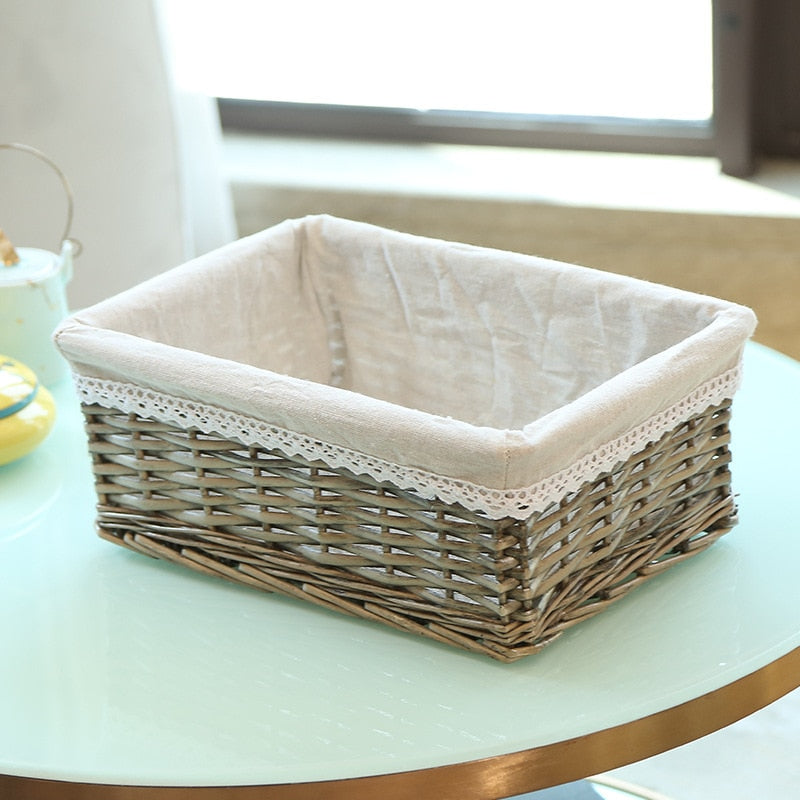 4 Sizes Handmade Rattan Storage Baskets Household Items Snacks Fruit Debris Laundry Finishing Willow Storage Basket