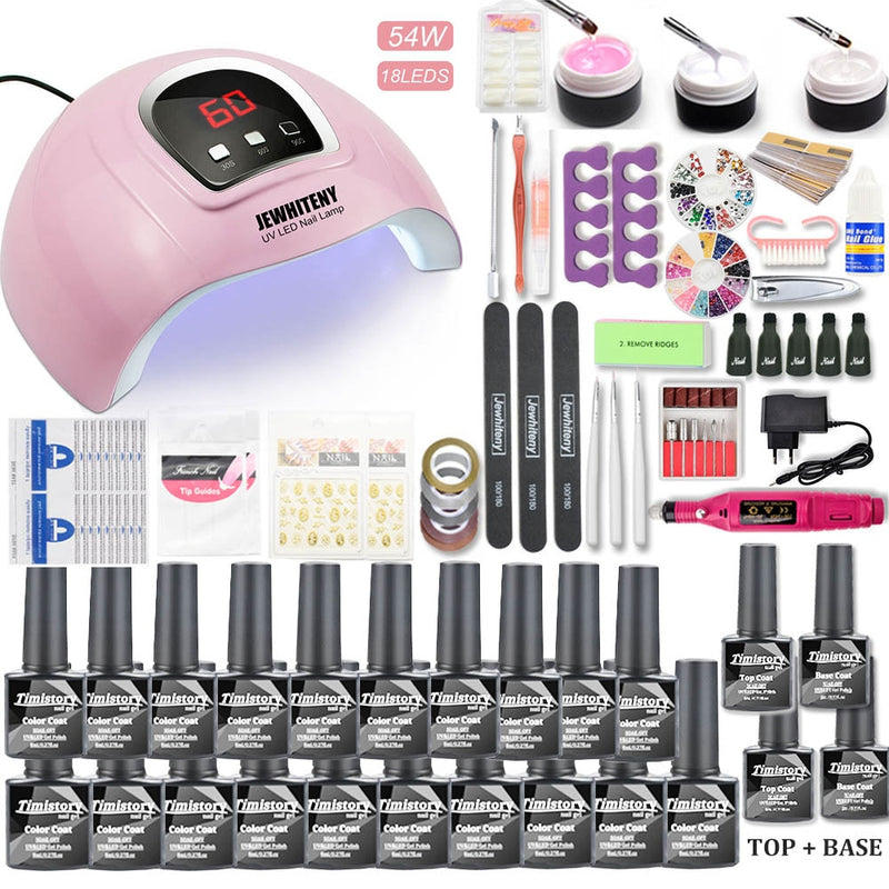 Juego de manicura con lámpara de uñas Led UV 120 W/54 W juego de uñas 30/20 colores Kit de esmalte de uñas de Gel juegos de herramientas con taladro de uñas