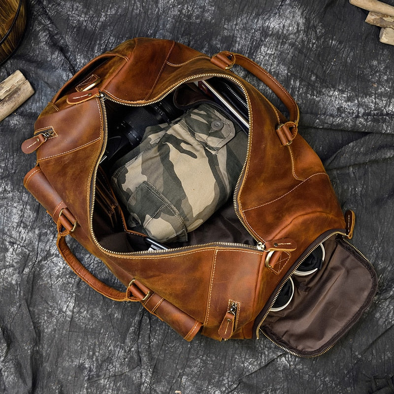 Vintage Crazy Horse Leder Reisetasche mit Schuhtasche 20 Zoll große Kapazität Echtleder Weekend Luuage Bag große Umhängetasche