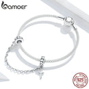bamoer 925 Sterling Silber Einfaches Kreuz Sicherheitskette Charm für Original Silber Armband Charms mit Silikon Stopper BSC362