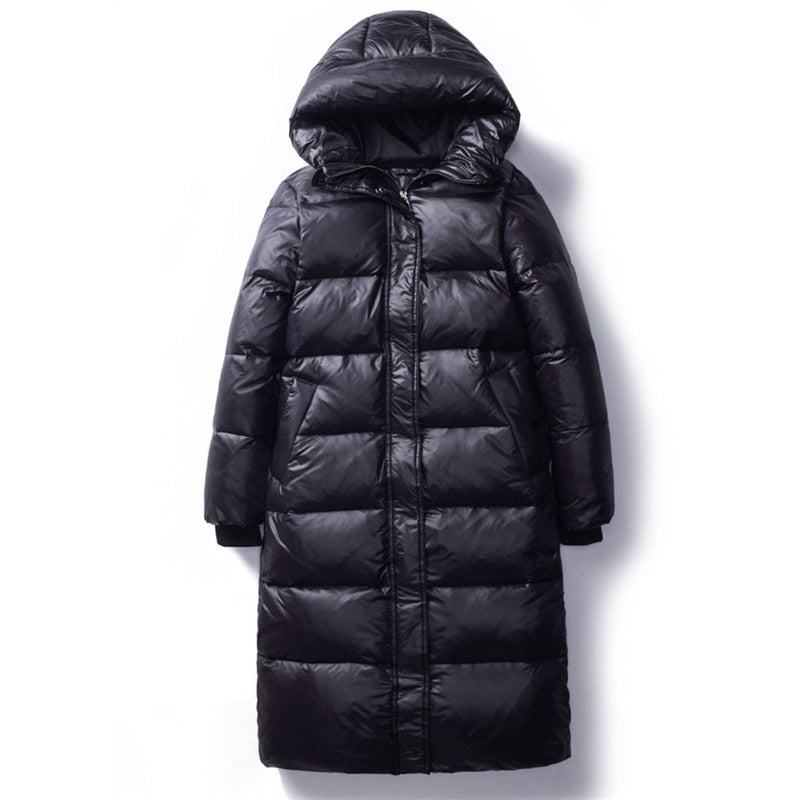 Chaquetas de algodón de invierno 2022, ropa de mujer, Parkas largas, abrigos de invierno cálidos con capucha ajustados, abrigos negros para mujer V1162