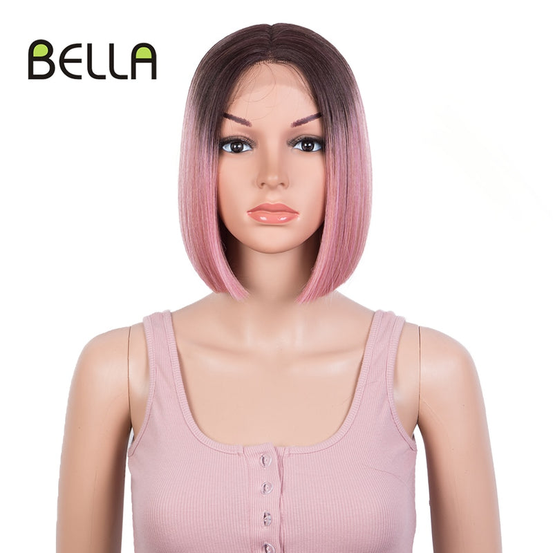 Bella Bob Wig Synthetic Lace Wig Short Blonde Bob Pink 613 Red Lemon Lace Short Hair 10-13 Inch Wigs For Women Lolita Cosplay