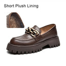BeauToday Chunky Loafers Women Genuine Cow Leather Platform Shoes Round Toe Metal Chain Slip on Ladies Flats Handmade 27748