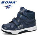 BONA, nuevo diseñador, Otoño Invierno, zapatos para niños, botas clásicas para niños, botas de nieve para niñas, botas de cuero PU, zapatillas planas, zapatillas de moda