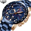 LIGE Herrenuhren Top-Marke Luxus Edelstahl Blau Wasserdicht Quarzuhr Herren Mode Chronograph Herren Sport Militäruhr