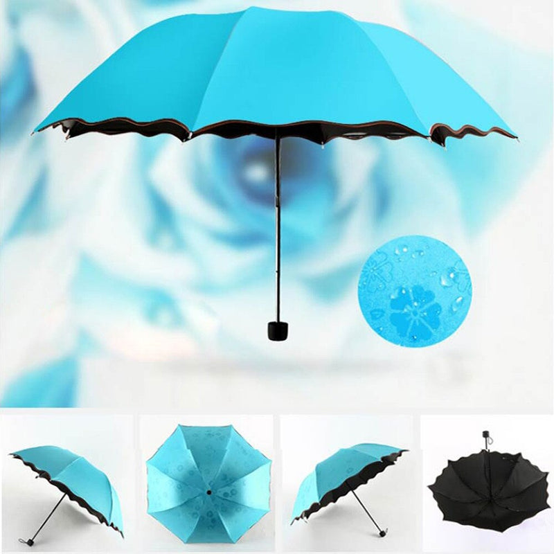 Paraguas de flores mágicas para mujer, sombrilla de viaje, paraguas plegable a prueba de viento para lluvia, paraguas plegable Anti-UV para sol/lluvia
