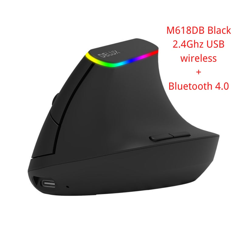 Ratón Vertical ergonómico Delux M618DB, ratón inalámbrico recargable de 2,4 GHz para juegos, ratón Vertical RGB de 1600 DPI para PC y portátil