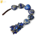 CSJA Herzform Naturstein Auto Hängende Chakra Chip Perle Heilung Kristall Handgefertigte Webart Glücksverzierung Fensterwanddekoration G541