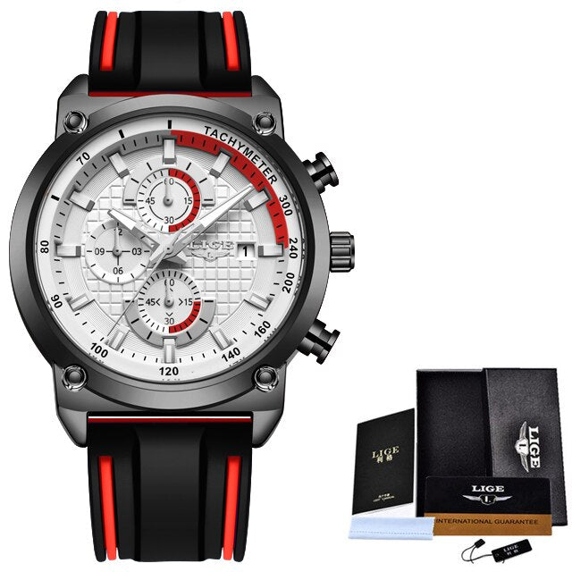 Relojes LIGE para Hombre, Reloj de pulsera deportivo de lujo con fecha automática, Reloj de cuarzo para Hombre, correa de silicona, Reloj resistente al agua para Hombre