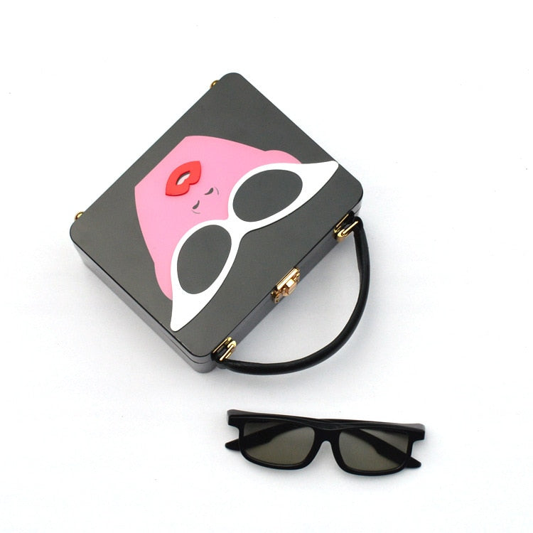 Dazzling Sunglasses Women Purses and Handbag Designer Cartoon Acrylic Style Shoulder Bag Female Crossbody Bag Party Clutch Totes