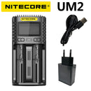 100% Original Nitecore UM4 UM2 USB QC Batterieladegerät Intelligente Schaltung Global Insurance Li-Ion AA AAA 18650 21700 26650